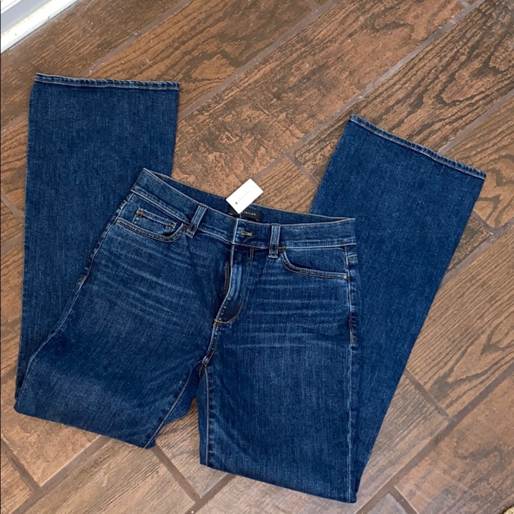 Ann Taylor High Rise Flare dark wash jeans…